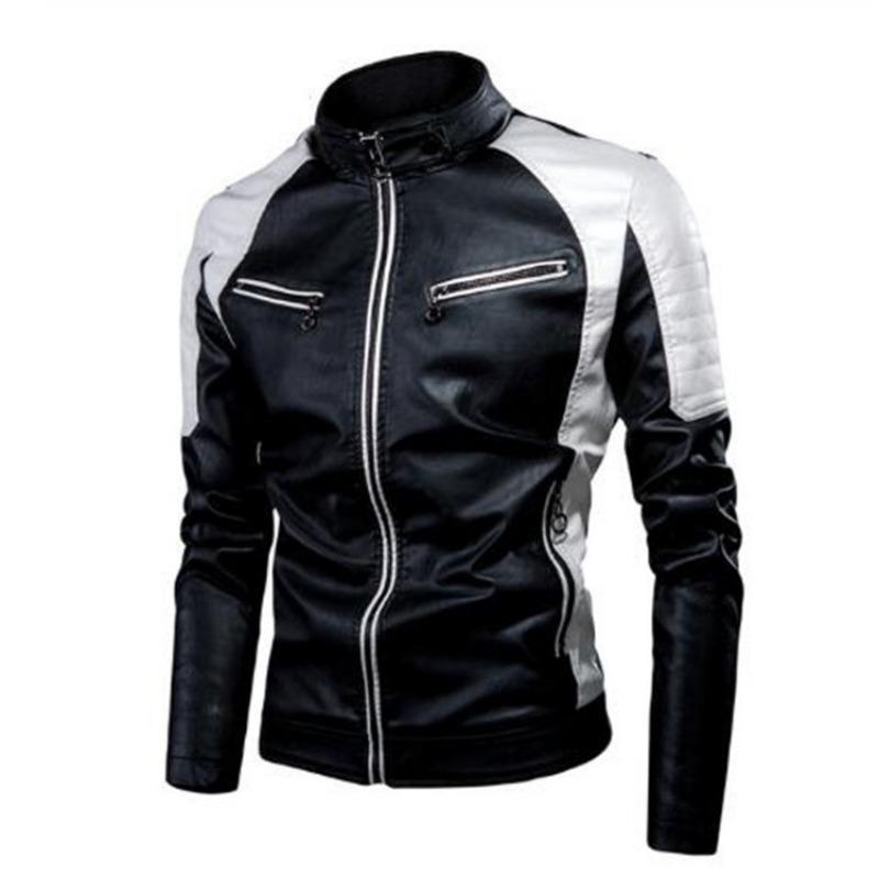 Dünne Frühlings- und Herbst-Casual-Herren-Lederjacken Mode Trendy Brand Splicing Motorrad Retro Lederjacken