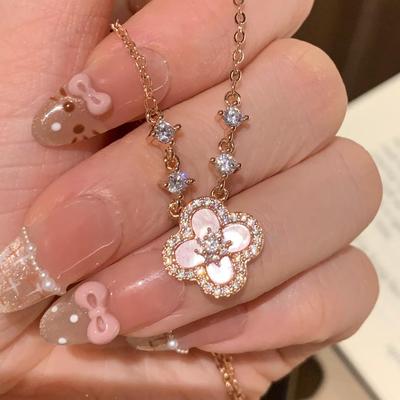 Rosa Muschel Kleeblatt Halskette: Damen Leichter Luxus Schlüsselbeinkette, Trendiger High-End Choker