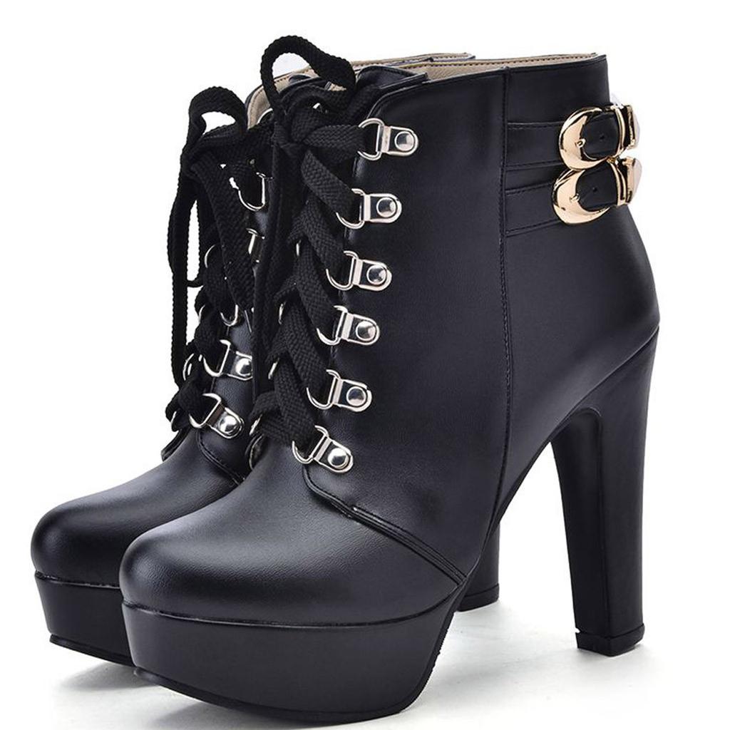 Lace Up High Women's Heel Belt Boots Ankle Fashion Boots Women's Boots Womens Cutout Booties And Boots