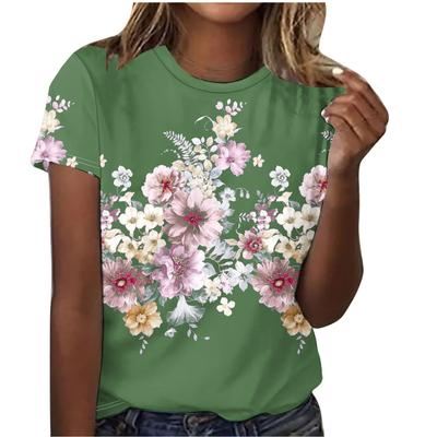 Sommer Rundhals Schönes Blumenmuster Top Modische Lässige Kurzarm Damen T-Shirts