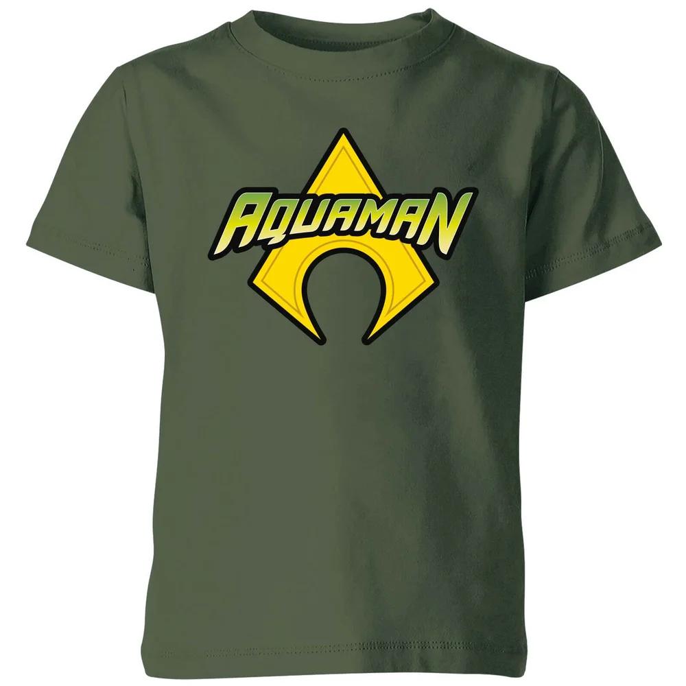 Justice League Aquaman Logo Kids  T-Shirt - Forest Green - 3-4 Years 100