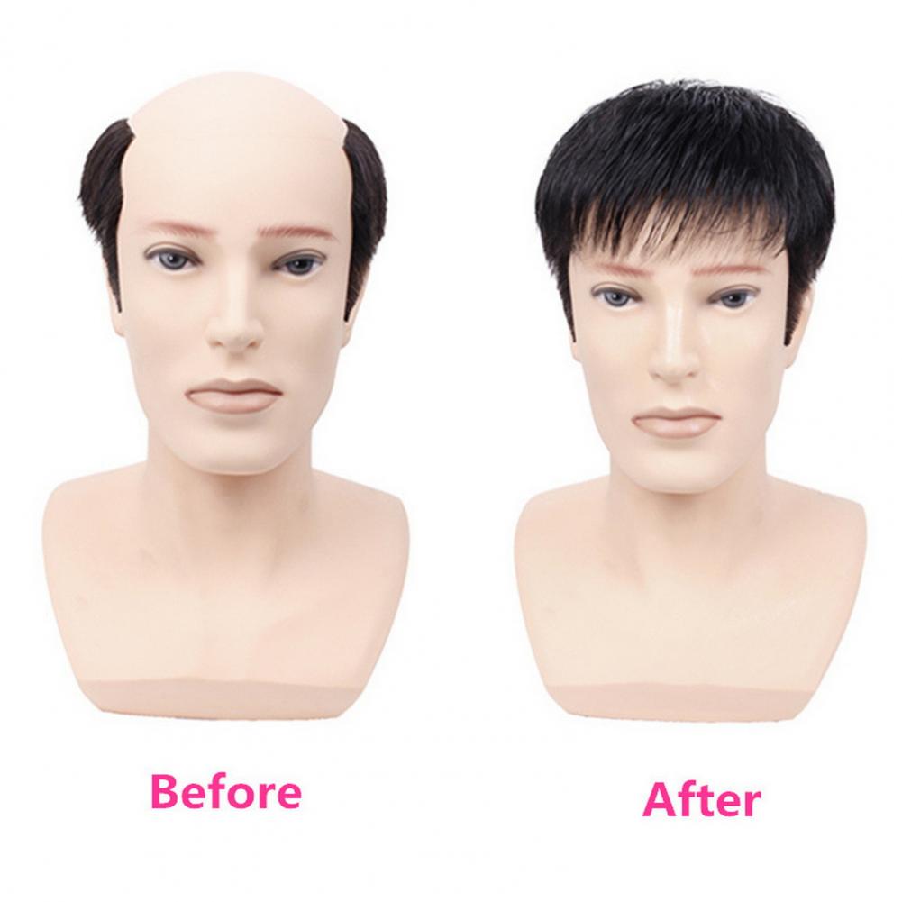 Men Short Straight Hairpiece with Bangs BaldSpots Gray Hair Coverage High Temperature Fiber Male Black Synthetic Hair Wig