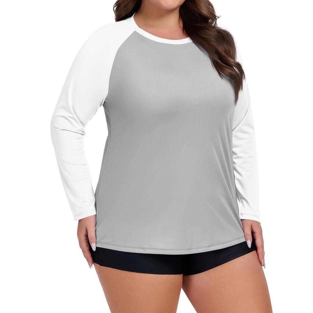Women's Solid Color Large Size Long Sleeve Swimsuit Sun  Jacket Quick Dry Hiking Top