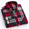 Men's Plus Size Pure Cotton Brushed Plaid Long Sleeve Shirt - Business Casual & Breathable