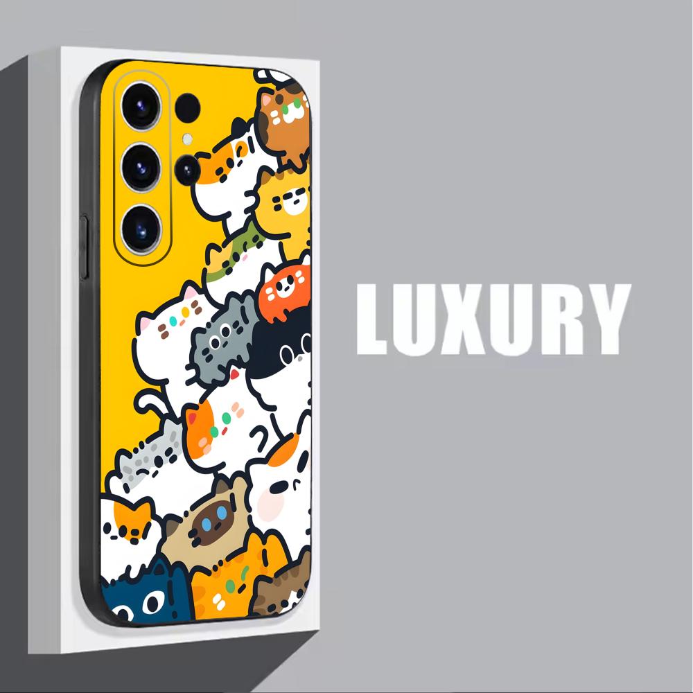 Cute cartoon cat  Phone Case For Samsung Galaxy S26 S25 S24 S23 S22 S21 Plus Ultra Note20 Soft Black