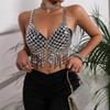 Women Acrylic Crystal Tassels Body Chain Sparkling Body Jewelry Backless Crop Tanks Top for Music Festival Party Outfit