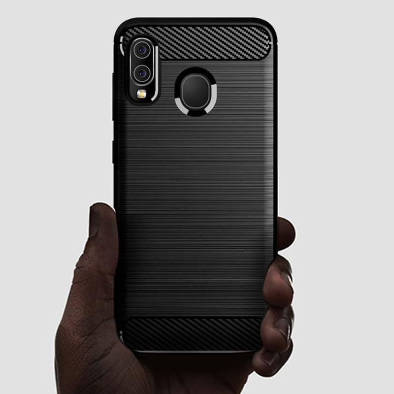 Støtsikkert Karbonfiberdeksel For Samsung A20 Galaxy a30 Silikondeksel for galaxy m10s Samsung wide4 Myke TPU Telefondeksler