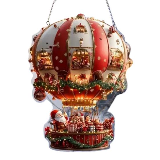 Hot Air Balloon Christmas Ornament 2D Flat Acrylic Santa Claus On