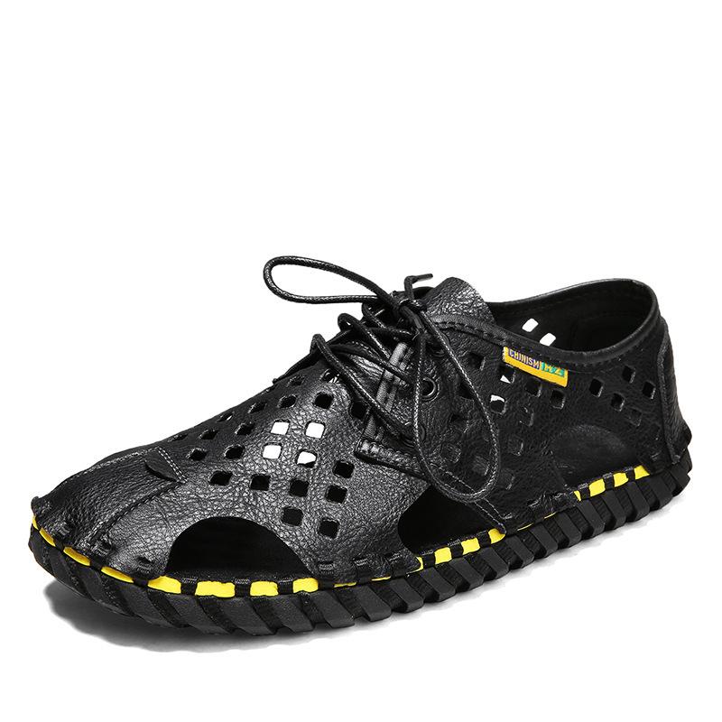 2025 Summer New Breathable Soft-soled Men's Casual Shoes Hollowed Out Hand-stitched Sandals Bag Head Outer Hole Shoes