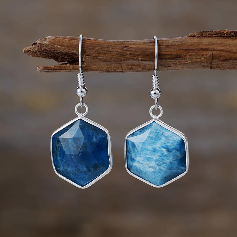 Natural stone geometric earrings, ear hooks, Japanese and Korean designer fashion stone jewelry earrings.