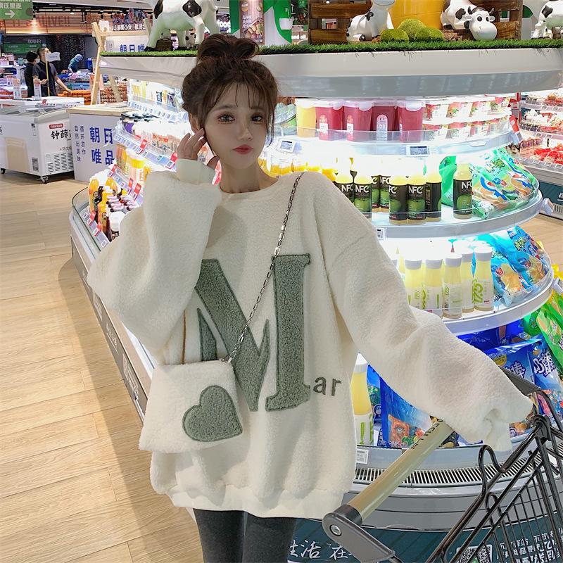 

Весна и осень женская модная толстовка с круглым вырезом из бархата с вышивкой XS бежевый