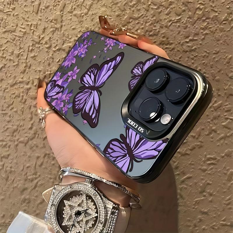 Flower purple butterfly pattern mobile phone case suitable for iPhone17 16 15 14 13 12 11Pro/ Max /Plus anti-fall and shockproof