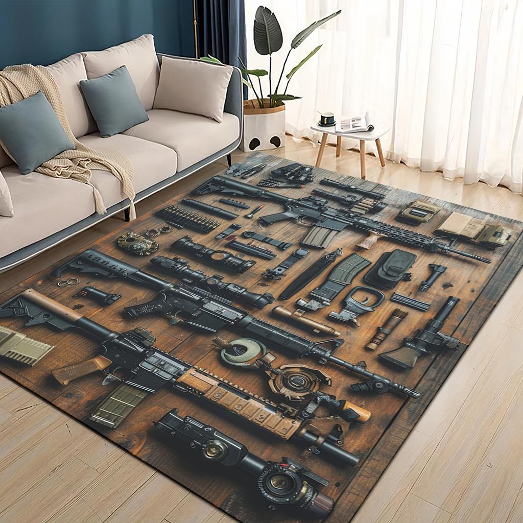 Style Military Shoot Gun Armoury Hot Weapons Rug for Living Room Bedroom Home Sofa Decoration,Kids Floor Mat