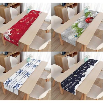 2pcs Christmas Decorative Tablecloth Holiday Gifts Household Long Tablecloth Placemat Linen Table Flag
