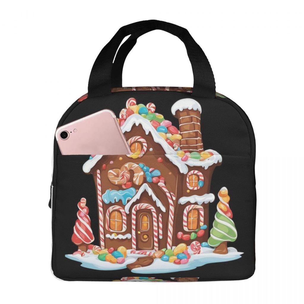 Whimsical Gingerbread House Full Of Joy Insulated Lunch Bag for Women Kids Portable Food Boxes Thermal Lunch Box Tote