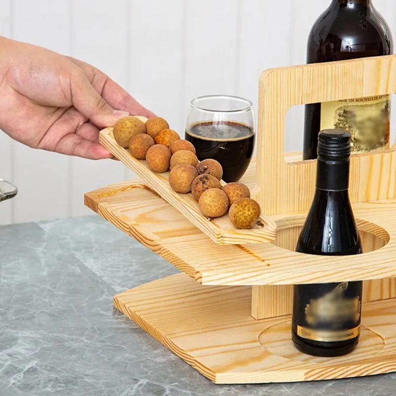 1 ks Dřevěný Lehký Ruční Přírodní Nosič na Svačinu a Nápoje Skládací Piknikový Stohovatelný Vícevrstvý Rustikální 36x31x26cm