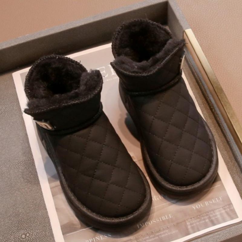 Girls' Plush and Thick Snow Boots Children's Warm Cotton Shoes Boys' Black Fur Short Boots