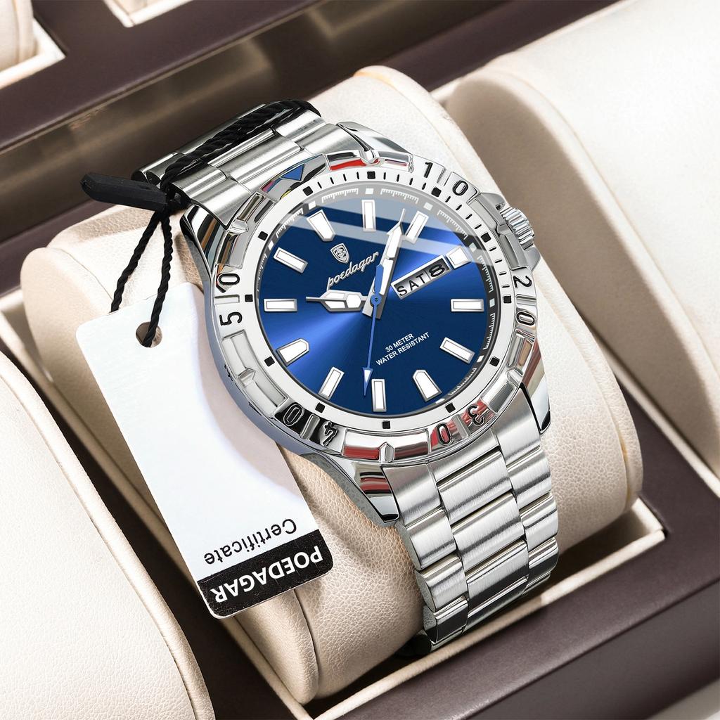 Luxury Man Watch Waterproof Luminous Date Week Men Watch Casual Male Clock Stainless Steel Sports Men's Quartz Watches