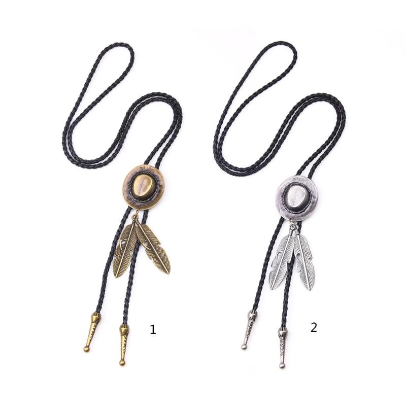 Country Style Bolo Tie Feathe Cowboy Jazz Hat Necktie Necklace Costume Accessory