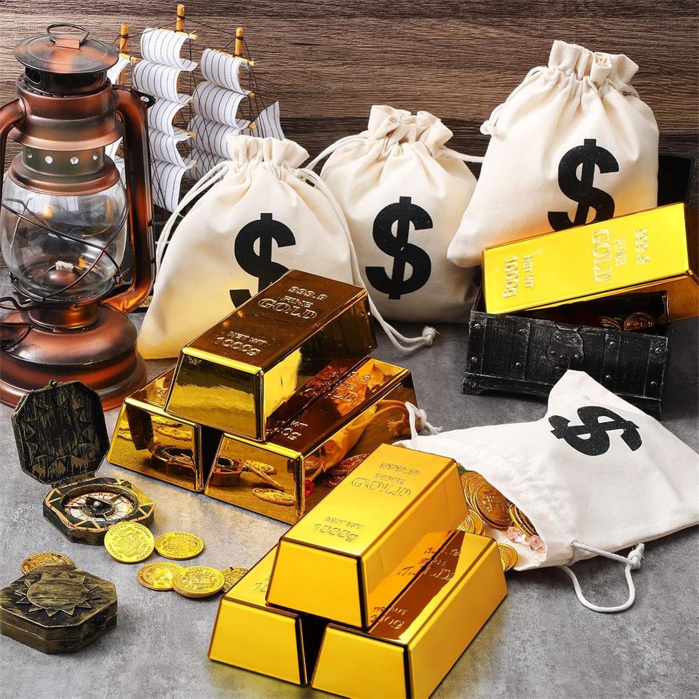 Fake Gold Bar Replica Golden Bullion Glittering Brick Decorative Movie Prop For Stage Decoration Halloween Pirate Party Supplies