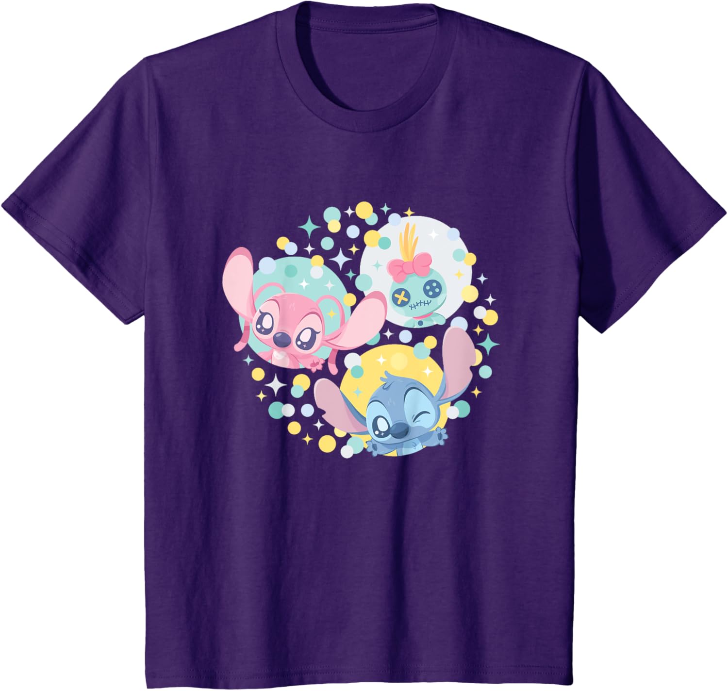 Hot Fashion Casual Disney Lilo & Stitch Angel & Stitch Heart Bubbles T-Shirt S-4XL Summer XXL