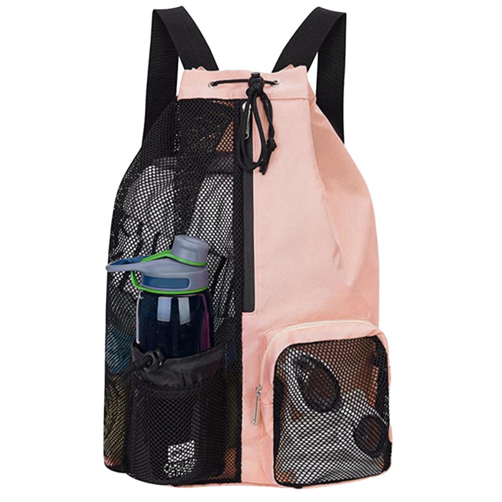 Beach Storage Backpacks Drawstring Swimming Bag with Wet Pockets Thickened Mesh Lightweight Comfortable for Training Equipment