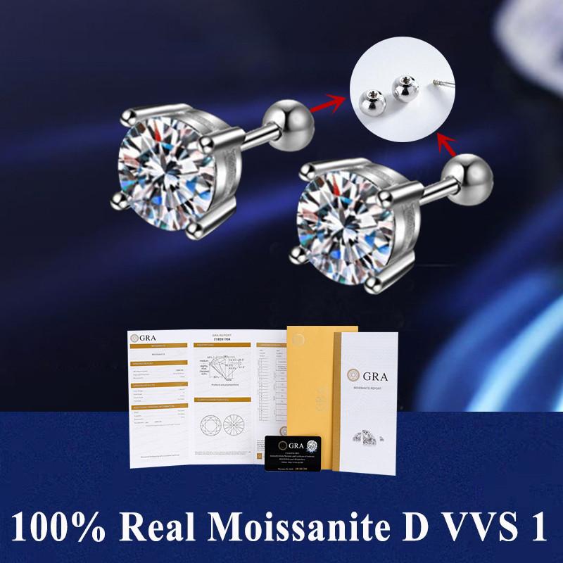 D VVS1 Moissanite Stud Earrings For Women Pass Diamond Tester Pen S925 Platinum Plating Moissanita With 2 GRA Certificates