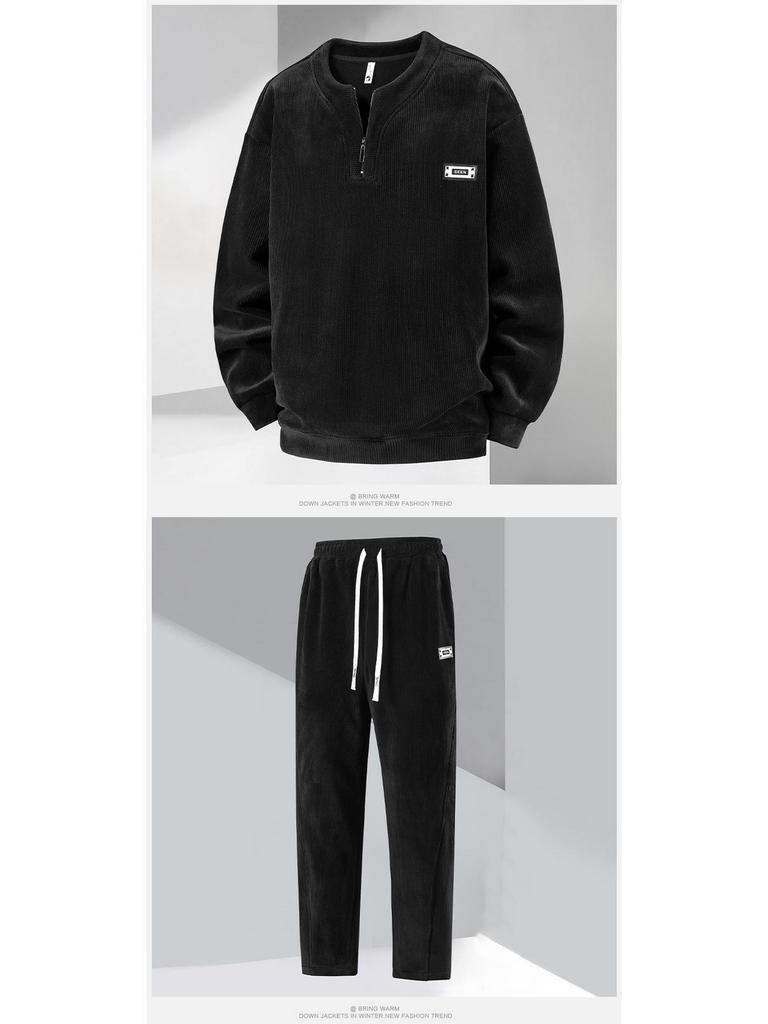 350 Jin Plus Size Men's Fleece-Lined Sweatshirt, Thick Long Sleeve, Autumn/Winter, Extra Large Loose Base Layer