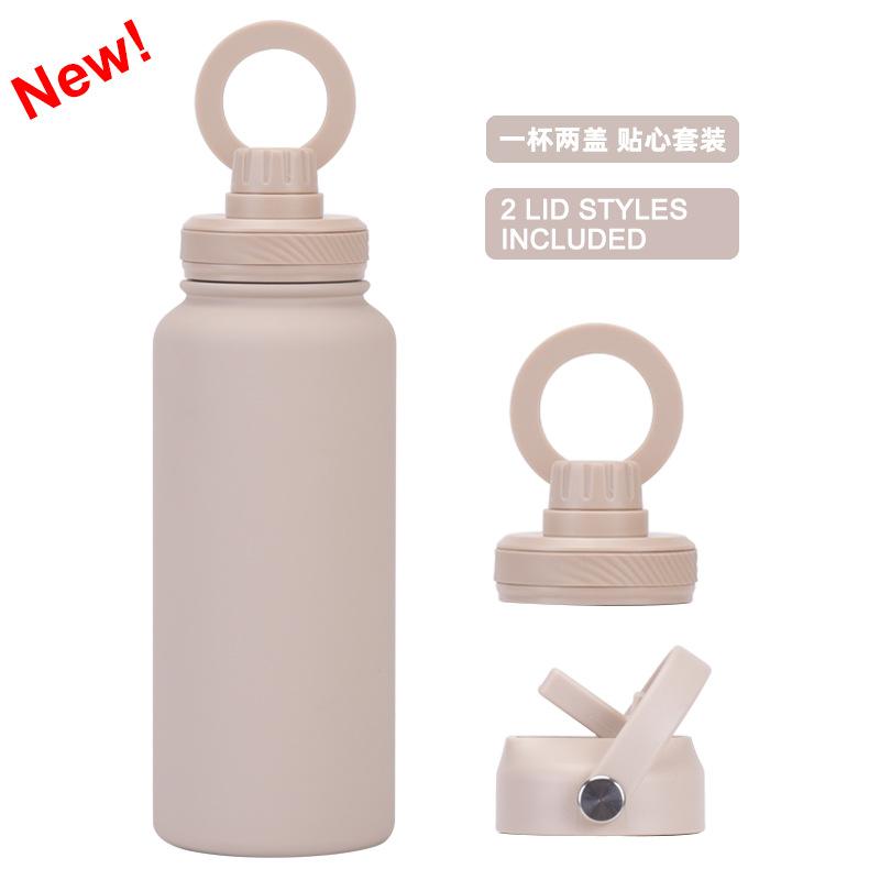 Large Capacity 1L Straw Thermos Cup, Mobile Phone Magnetic Suction Bracket, Water Cup, One Cup With Two Lids, Outdoor Sports Kettle.