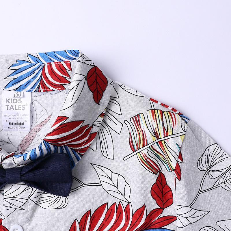 Blumenblatt-Print Kurzarm-Hemd Set für Jungen - Europäischer & Amerikanischer Stil