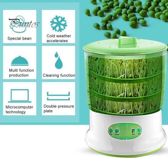 Auto Bean Sprouter 1 Set Sprout Machine Rapid Germination Automatic Soaking Water-Storage Germinating Short Cycle EU Plug Sprouting Bucket Home Supply