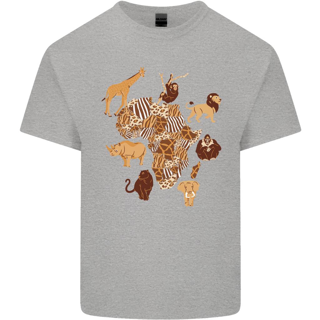 Africa Wildlife Map Giraffe Rhino Ape Elephant Lion Unisexs Light Cotton TShirt