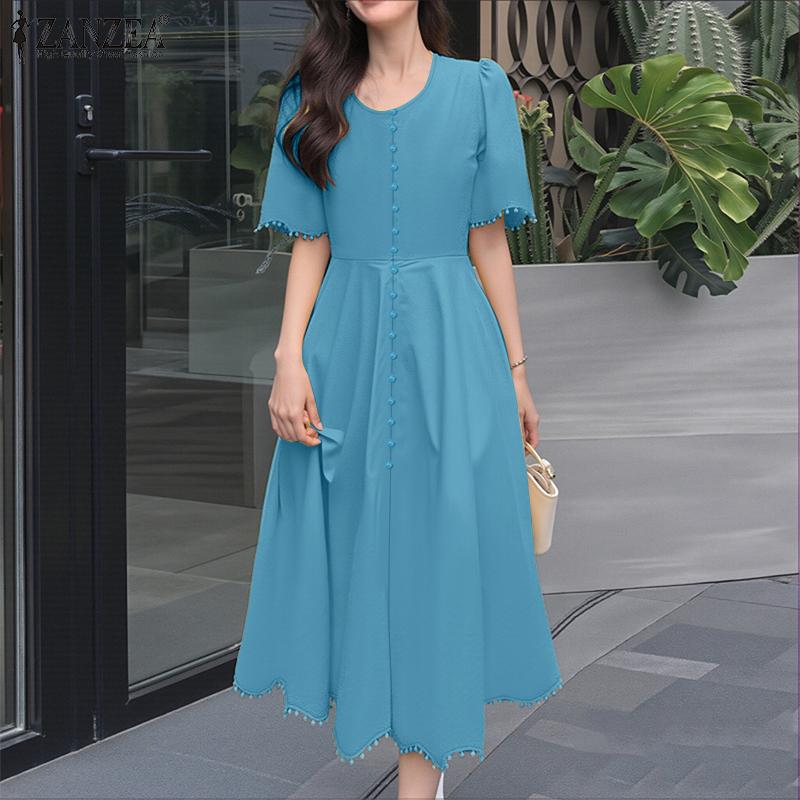 ZANZEA Rochie Casual de Vară cu Mânecă Scurtă și Decolteu în V pentru Femei