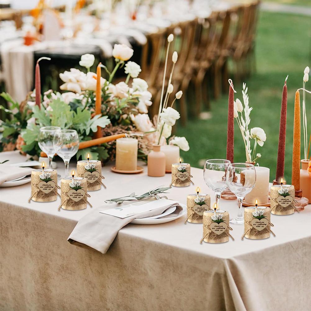 12Pcs Wooden Tealight Candle Holders Small Candlelight Candlestick Party Candle Favors for Wishing Wedding Party Birthday