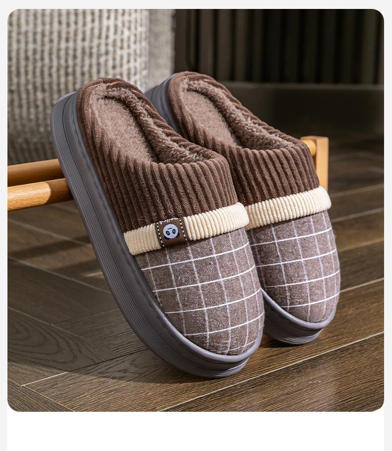 Men's Wool Slippers - Indoor Warm, Thick-Soled, Closed-Toe for Autumn/Winter 2025