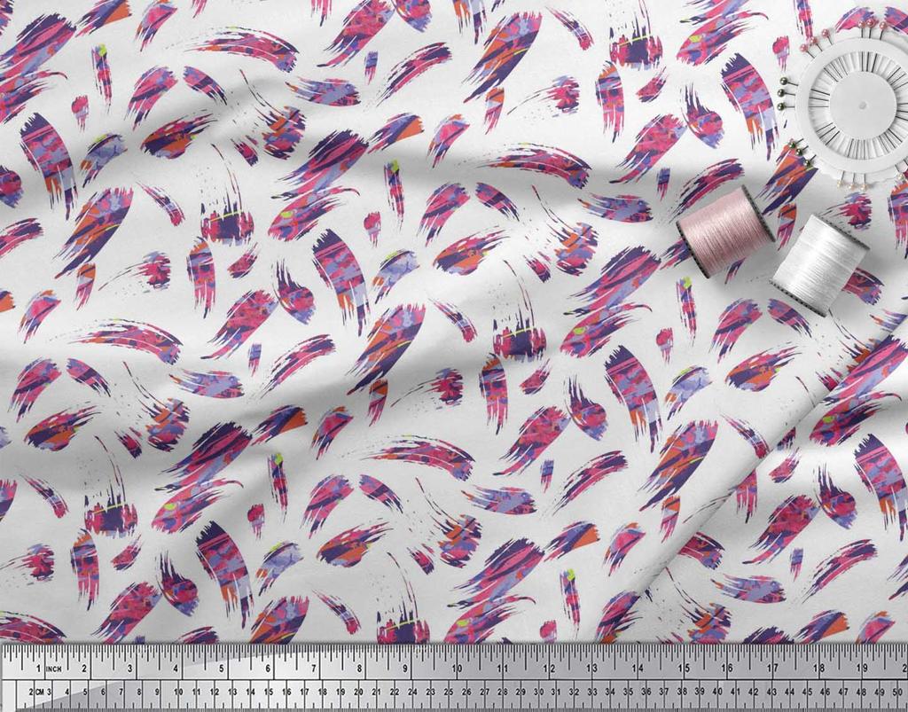 Soimoi Japan Crepe Satin Fabric Brush Stroke Abstract Print Fabric by Metre 42 Inch