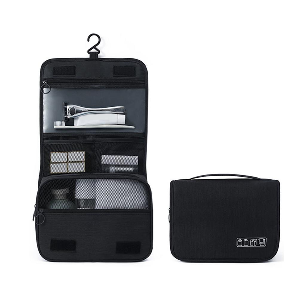 Black Travel Storage Bag with Hook Wet Dry Separation Large Capacity Hanging Toiletries Storage Bag