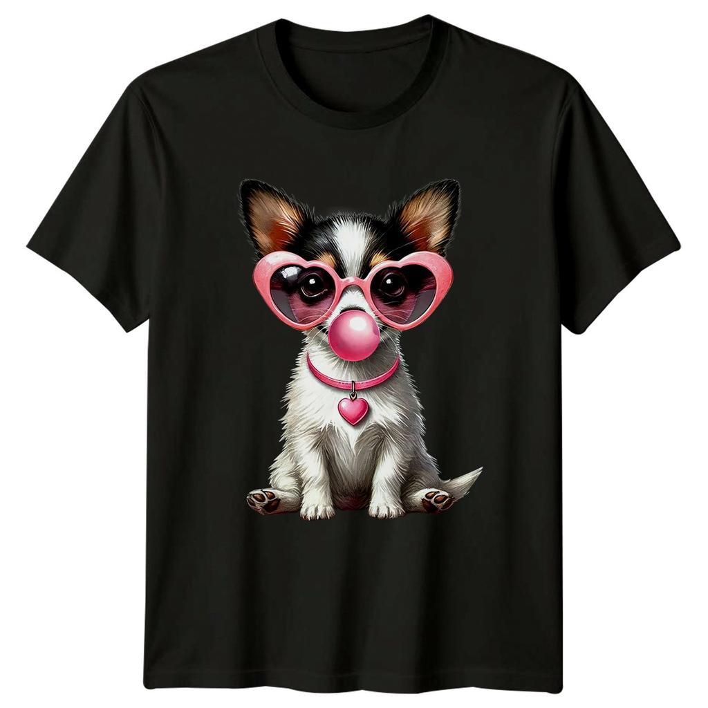 Cute Dog Heart Glasses Bubblegum Animals Dogs Unisexs TShirt Unisexs Graphic Tee
