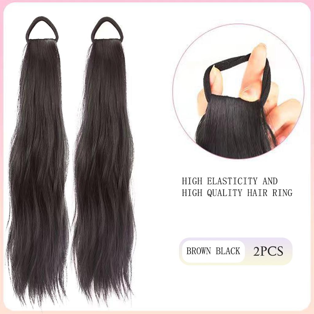 Synthetic Rubber Band Ponytail Sweet Woman Black Slightly Curly Ponytail Extension Long Heat-resistant Wig Acetaldehyde