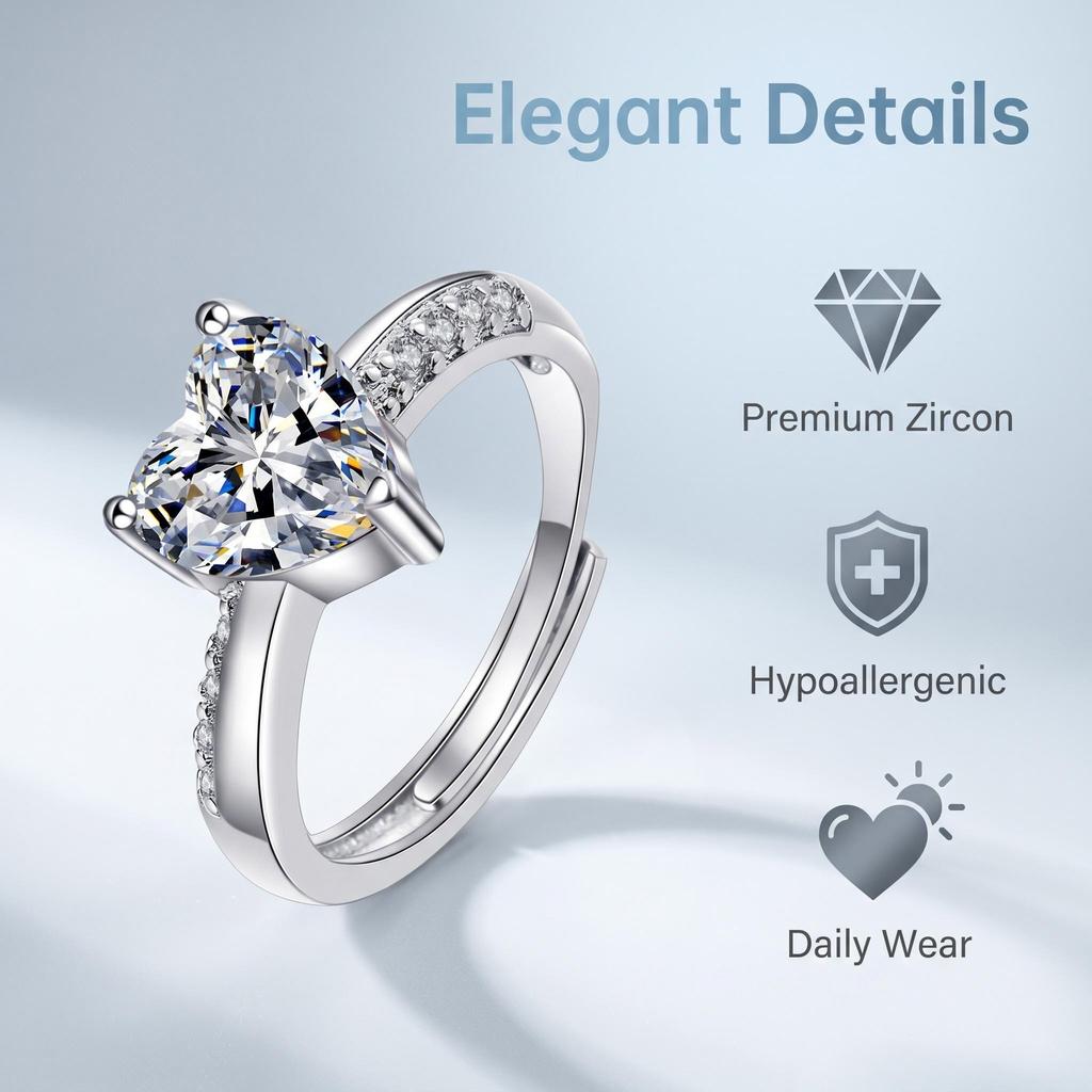 Copper Ring Heart For Women Cassic Wedding Jewelry Engagement Bands Fine Zircon Fashion Gift Party High Quality