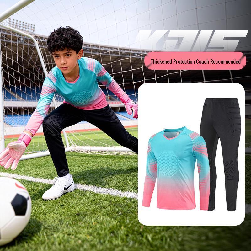 Kids' Long-Sleeve Goalkeeper Uniform with Chest Protection for Football Training