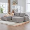 Modular Corduroy Sofa for 3 People (with 2 Stools), Freely Combinable, Including Drink Holder and Storage Pocket, Ideal for Living Room. Light Gray