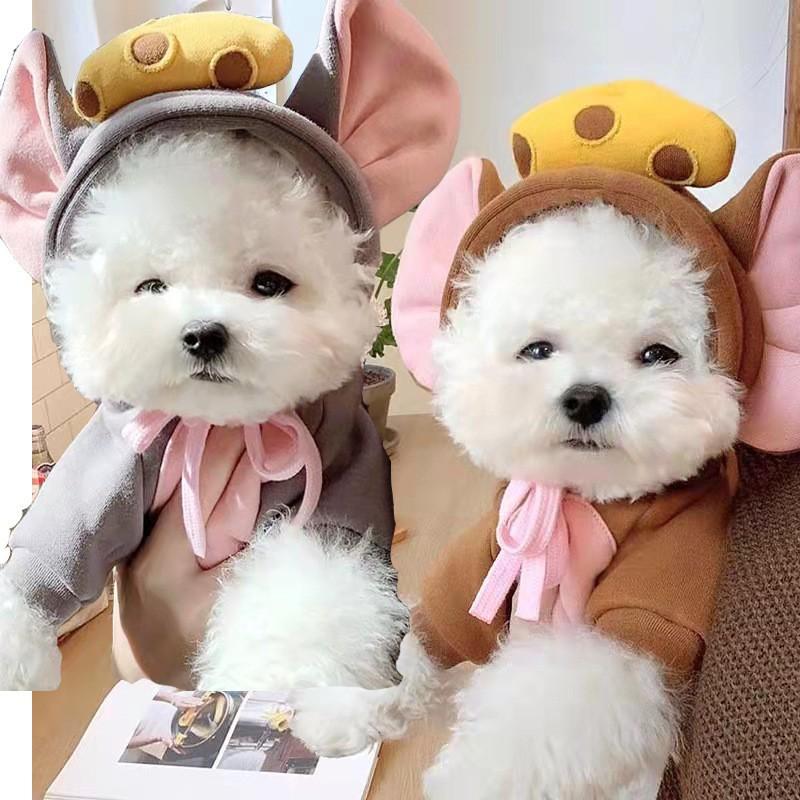 Pet Hoodie Small Medium Dogs Cats Winter Warm Fleece Dog Sweater Cat Clothing Cute Cheese Print
