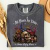 Alle Pflanzen sind essbar, manche nur einmal T-Shirt, Dunkles Cottagecore Hexen-T-Shirt, Totenkopf mit Blumen-Grafikshirt, Geschenk für Naturfreunde, Pflanzenscientist Shirt