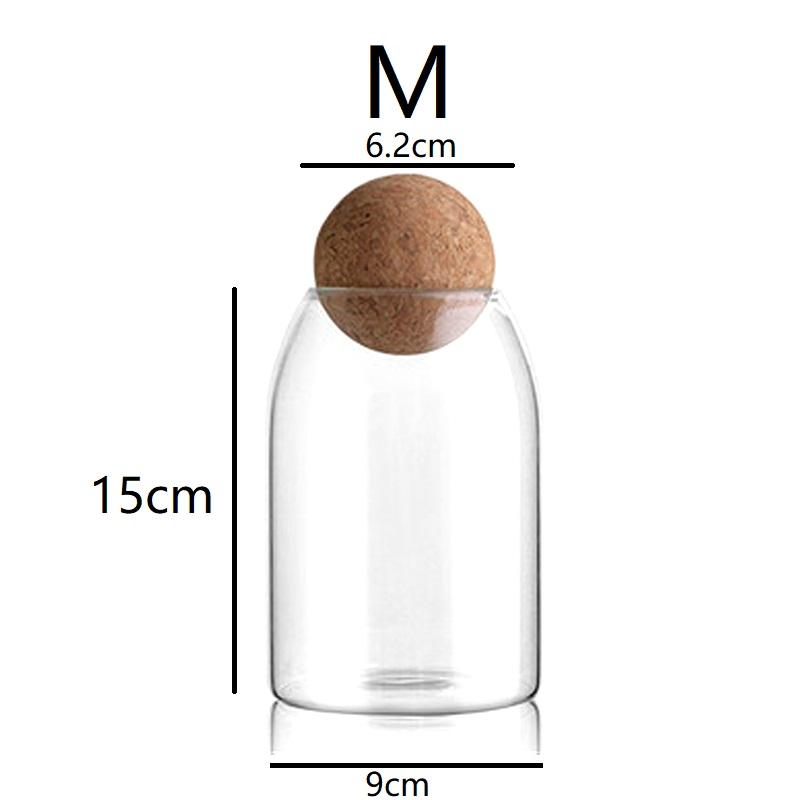 Cork Stopper Glass Storage Jar Clear Glass Canisters with Cork Ball Round Glass Bottles Candy Coffee Beans Spices Storage Tank