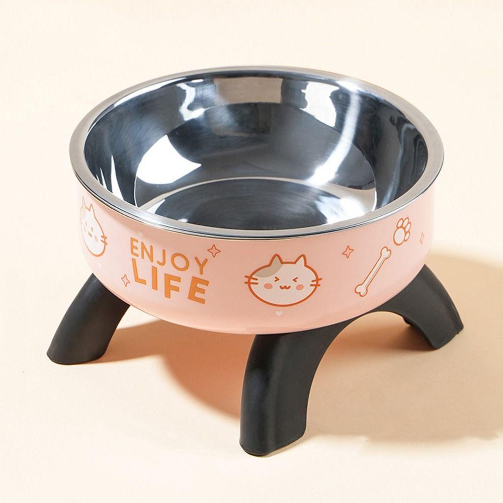 Stainless Steel High-Legged Pet Bowl Cartoon Printed Cat Elevated Bowls for Cats Dogs