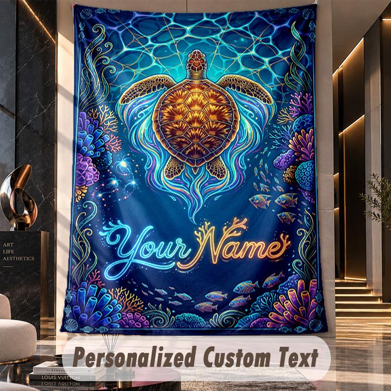 Oceanic Serenity 3 Theme Wall Tapestry Customized With Name Text Personalized Hanging Tapestry For Bedroom Living Room Decor
