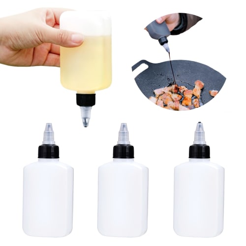 RuiChy 3-Piece Spice Bottle, Oil Refillable Container, Squeeze Bottle, Alcohol Dispenser, Soy Sauce Dispenser, Leakproof, Reusable, Portable, 120ml, F