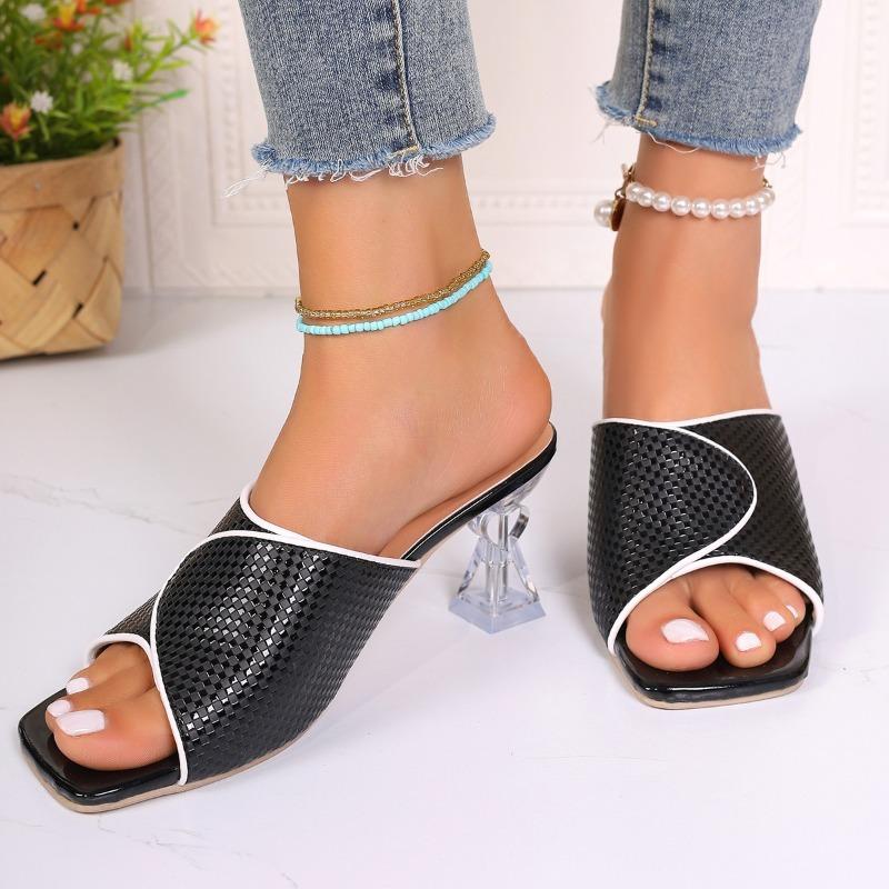 Fashion Fashion Solid PU Slip-On Leisure Slipper Strange Heels Square Open Toe Women Mules Outdoor Sandals Size 36-41 Summer New