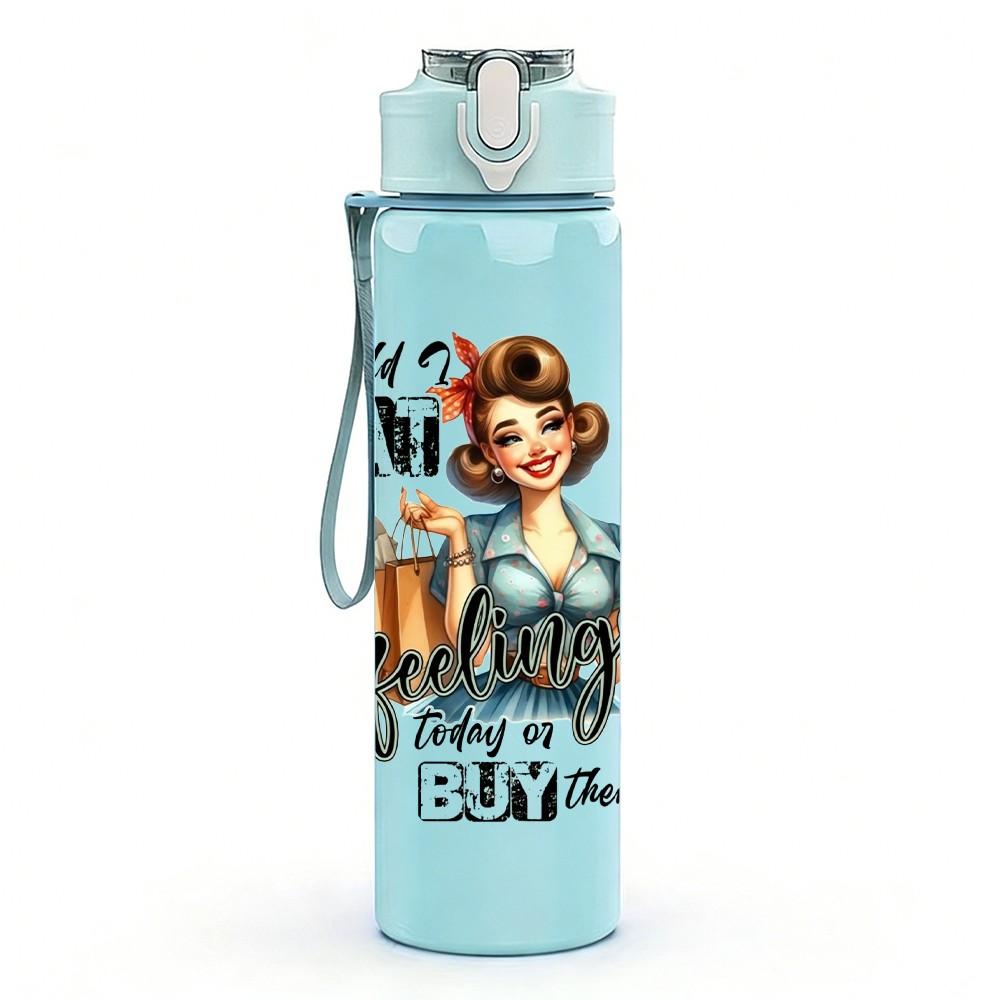 1PC Retro Cowgirl Text Art Pattern 750ml Color Plastic Sports Water Bottle Leakproof Flip Straw Lid Suitable for Sports Office Home Use